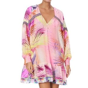 CAMILLA caftan coverup - gathered yoke dress SOUTH BEACH SUNRISE pink crystal